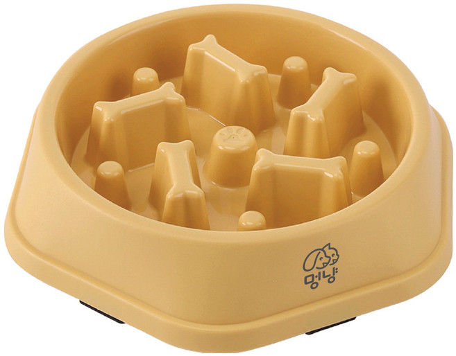 멍냥 반려동물 급체 방지 식기, 옐로우, 1개