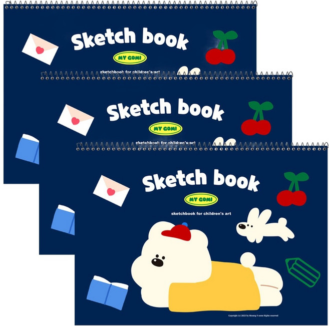 뭉구 두꺼운 마이고미 스케치북 네이비, 8절, 3개, 30매