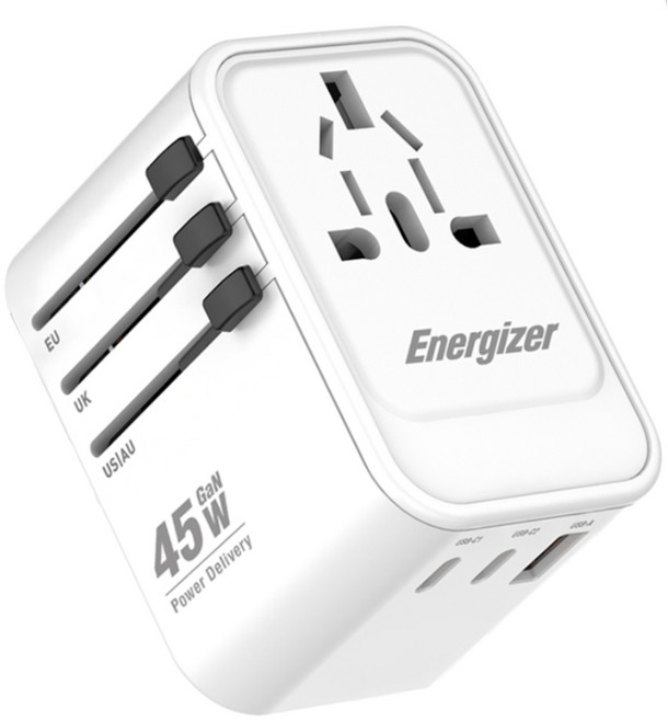 에너자이저 PD 45W 고속충전 해외 여행용 멀티 어댑터 플러그, 화이트, 1개