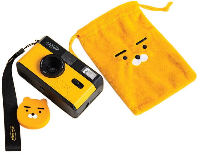 카카오프렌즈 코렉스 에디션 리유저블 필름카메라 라이언 + 렌즈커버 + 파우치 + 스트랩 세트, 1세트