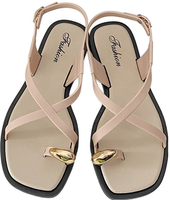 피어니스트 여성용 크로스 플랫 스퀘어 가죽 스트랩 샌들