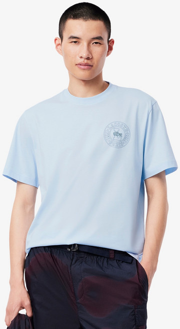 라코스테 남성용 통기성 원형 스몰 그래픽 반팔 면 티셔츠 TH0125-55G