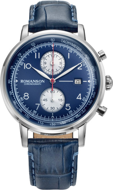 로만손 카이로스 크로노 커브드 돔글라스 다이얼 가죽 워치 RWALHM5BS002 + 쇼핑백