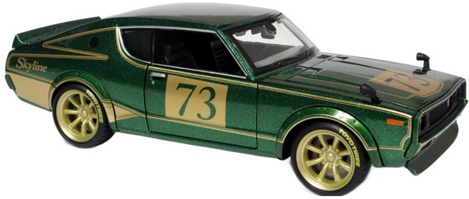 마이스토 1:24 1973 닛산 스카이라인 2000GT-R 튜닝카 Tokyo Mods Met. Green with 73, 혼합색상, 1개