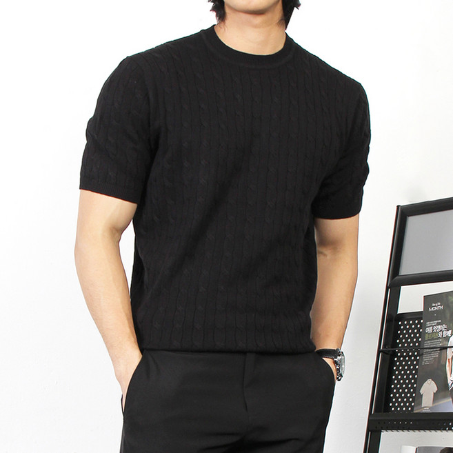 마인플로우 남성용 케이블 라운드 반팔 니트 WS510