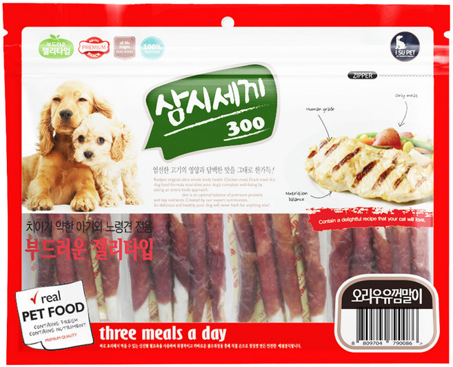 이수펫 초심 강아지 삼시세끼 육포, 혼합맛(오리가슴살/우피), 300g, 1개