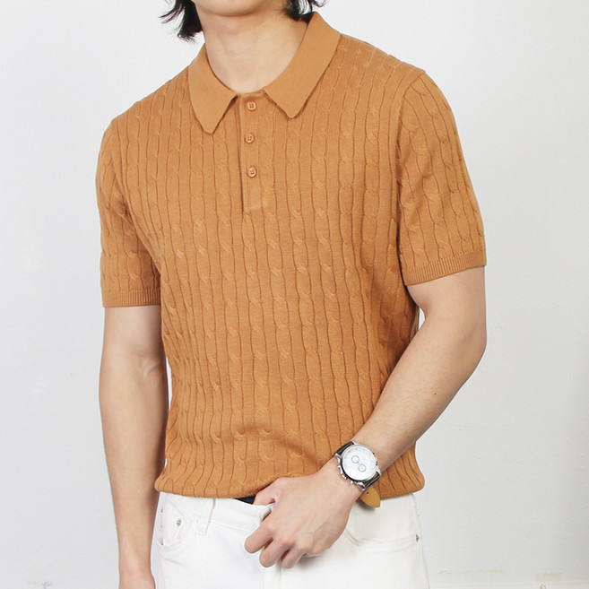 마인플로우 남성용 케이블 카라넥 반팔 니트 WS509