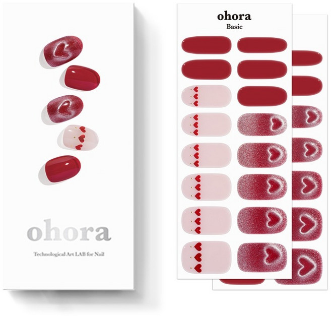 오호라 N 하트 팝 젤스트립 네일 basic 16p + point 14p + nail file + wood stick + prep pad 2p 세트, 1개, 레드
