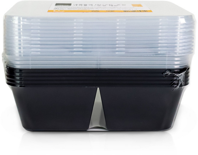 생활미소 내열블랙 사각용기 1칸 650ml 5p + 2칸 650ml 5p + 뚜껑 10p 세트, 1세트