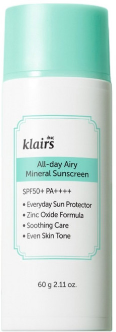 클레어스 올 데이 에어리 무기자차 선크림 SPF50+ PA++++, 60g, 1개