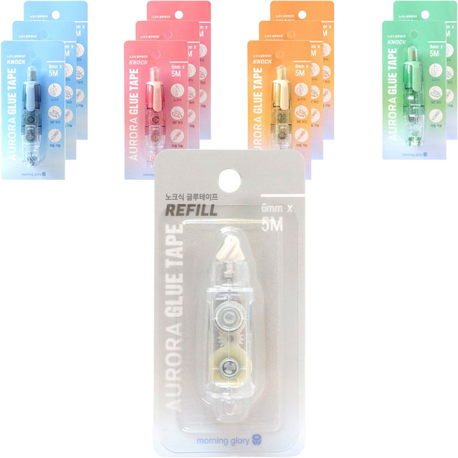 모닝글로리 오로라 노크식 글루 테이프 리필 6mm x 5m, 혼합색상, 12개