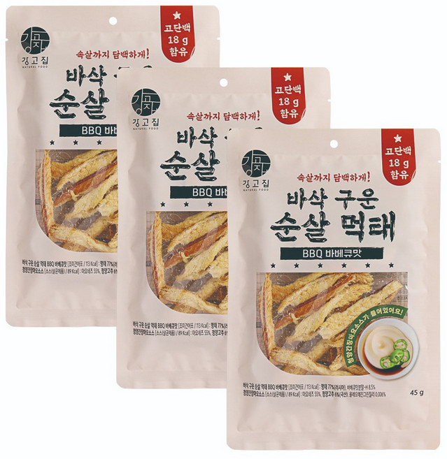 강고집 바삭 구운 순살 먹태 BBQ바베큐맛, 3개, 45g