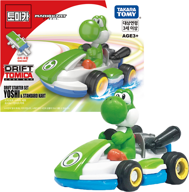 토미카 마리오카트 드리프트 스타터 세트 요시 자동차, 혼합색상, 1개