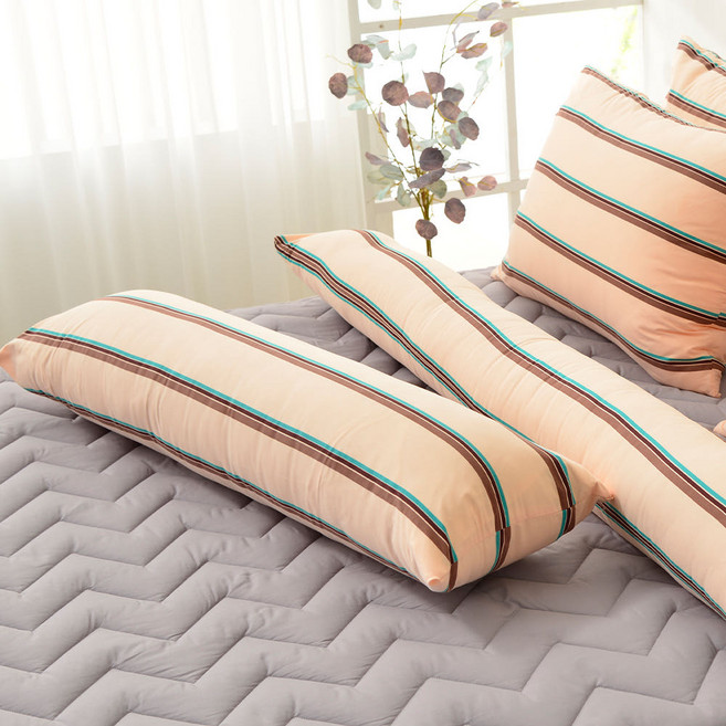 달콤한하루 안고자는 일자형 바디필로우 솜포함, 빈티지 스트라이프 크림머스터드