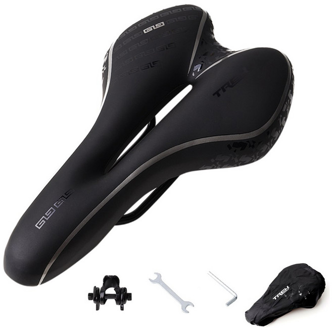 T렉스 프리미엄 듀얼 쿠션 젤 무통증 자전거 안장, 실버, 1세트