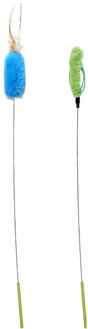 펫츠몬 고양이 보들보들 강아지풀 롱스틱 2종 세트 77cm, 그린, 블루, 1세트