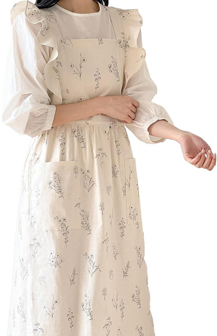 벨라이프 펜슬 플라워 러플 앞치마, 1개, 내츄럴