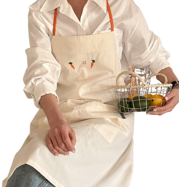 벨라이프 당근 자수 앞치마, 내츄럴 + 오렌지, 1개