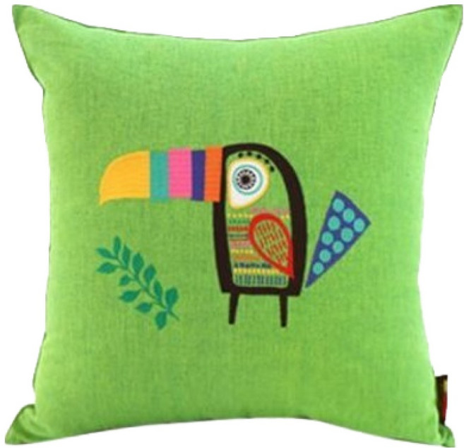 오리고 자수 쿠션 커버, 자스민그린투칸