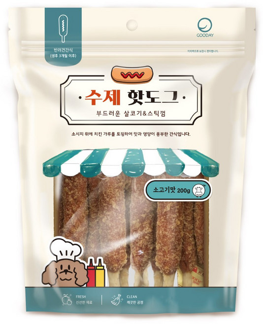 굿데이 강아지 핫도그 간식, 소고기, 200g, 1개