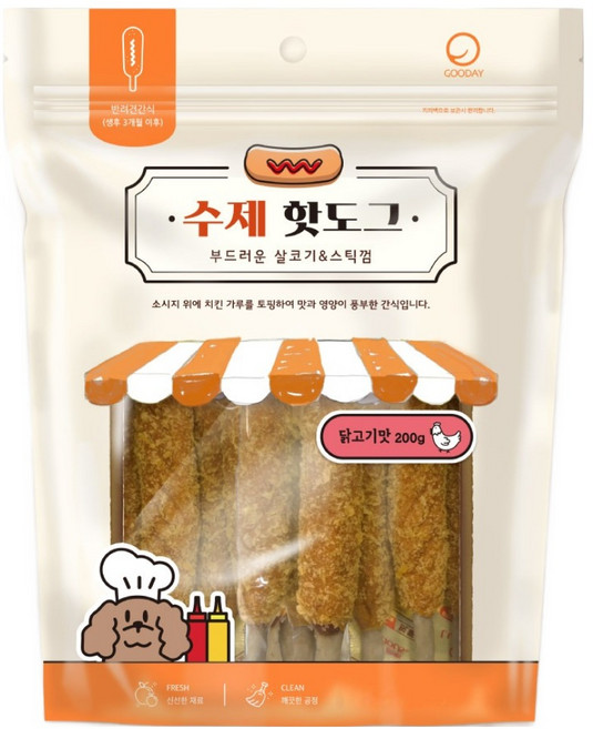 굿데이 강아지 핫도그 간식, 닭고기, 200g, 1개