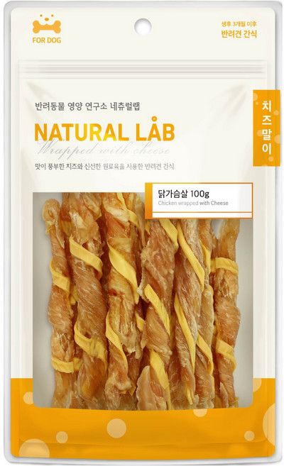네츄럴랩 강아지 치즈말이 간식, 닭가슴살, 100g, 1개