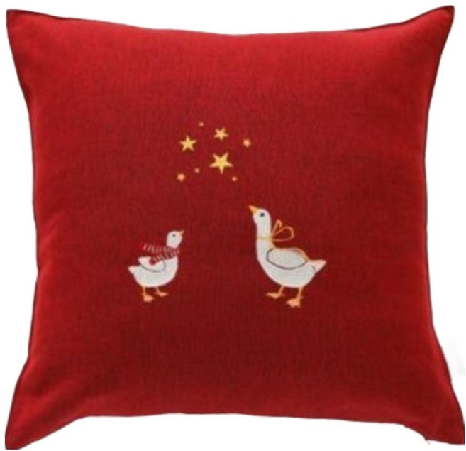 오리고 자수 쿠션 커버, 가넷레드거위