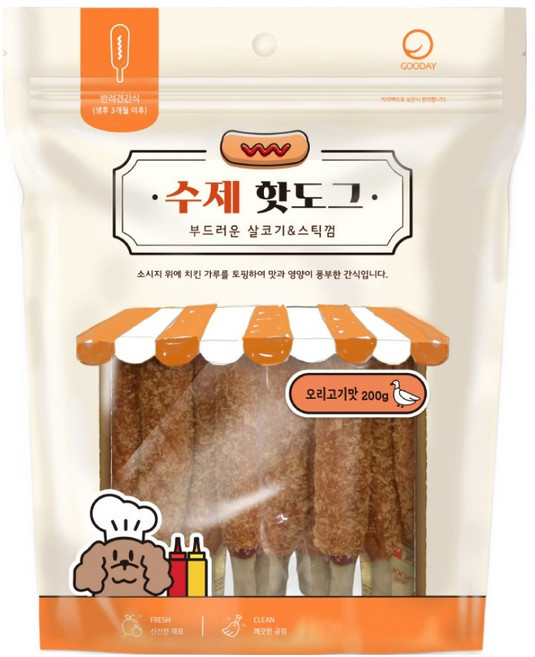굿데이 강아지 핫도그 간식, 오리고기, 200g, 1개