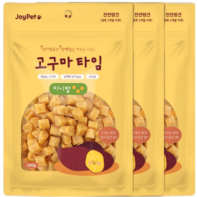 조이펫 강아지 고구마 타임 미니팝 간식, 100g, 3개