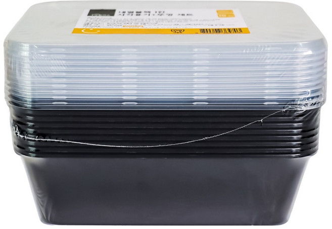 생활미소 내열블랙 1칸 사각용기 650ml + 뚜껑 세트, 10개입, 1세트