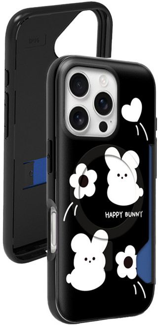 디자인플러스 플라워 버니 카드 2장 맥세이프 슬림 범퍼 휴대폰 케이스