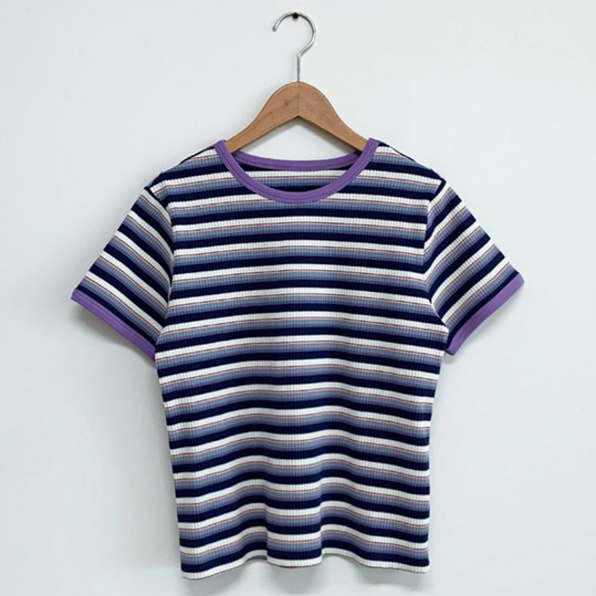 반에이크 여성용 백프린트 스트라이프 티셔츠