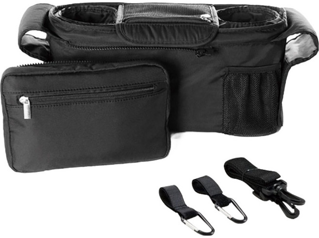 아이끌레 벨크로 유모차 컵홀더 포켓 다용도 정리함, 블랙, 1개