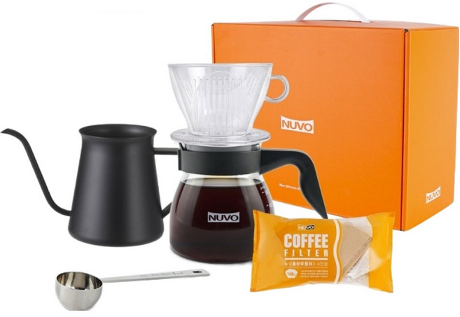 누보 듀얼600 핸드드립 세트 오렌지, 1세트, 듀얼드립세트 3~4인용 + 드립포트 600ml + 홈브루 필터 100p + 계량스푼 10g