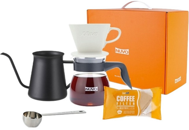 누보 세라믹 600 핸드드립 세트 오렌지, 1세트, 세라믹 드립세트 3~4인용 + 드립포트 600ml + 홈브루 필터 100p + 계량스푼 10g