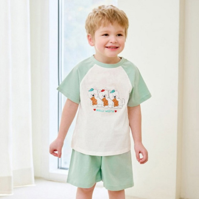 mollimelli friends 兒童Happy Westie拉格蘭室內家居服套裝
