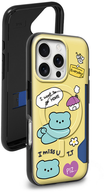 디자인플러스 집갈래 곰돌이 카드 2장 맥세이프 슬림 범퍼 휴대폰 케이스