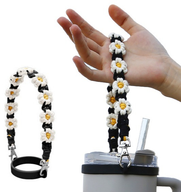 금깨비 데이지 스탠리호환 텀블러 스트랩 실리콘 컵타이, 블랙, 2개