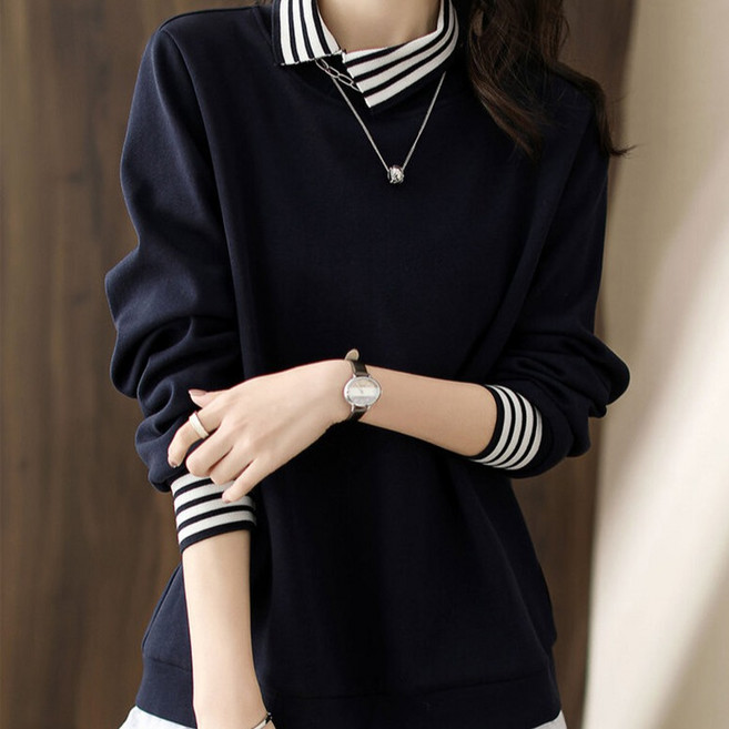 시크힐즈 스트라이프 사선넥 이중 티셔츠 00673