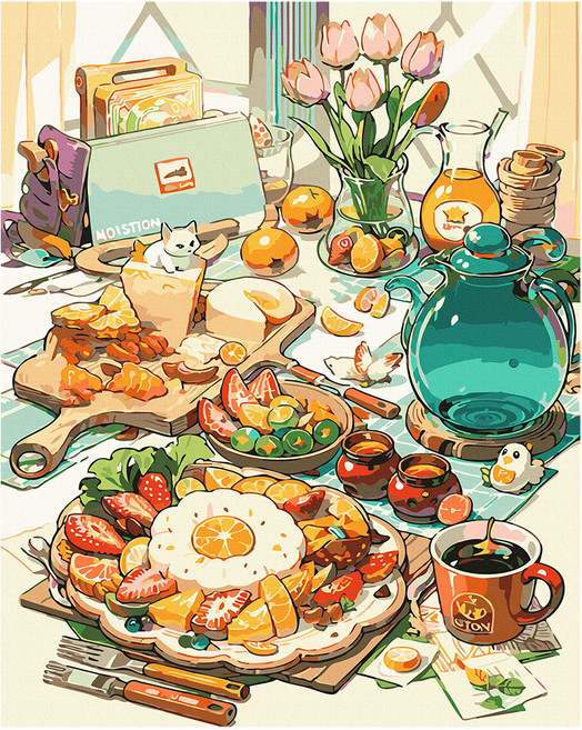 ArtLife 藝術生活 DIY 數字油畫 含框 DT079 50 x 40cm, 1組, 完美早餐