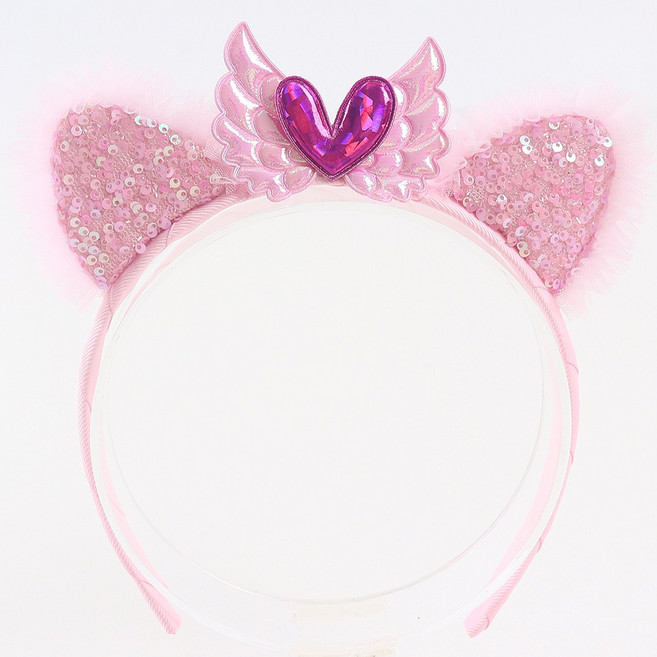 여아용 하트핑 날개 고양이 헤어밴드