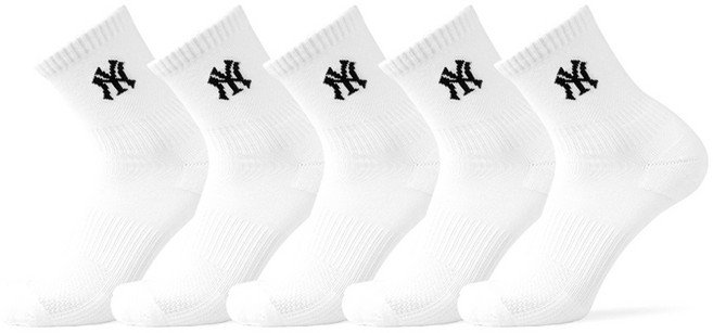 MLB 남성용 러닝 중목 양말 5족 세트, 화이트, 1세트