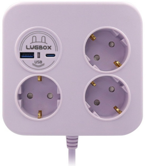 러그 삼구이구 USB 2구 멀티탭 3구 LUG-KSB-03UPD20-1.5, 3m, 퍼플, 1개