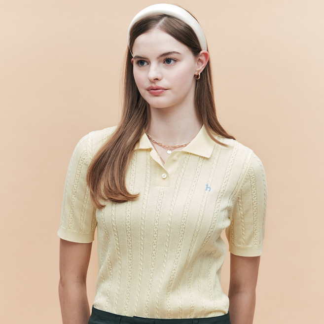 헤지스 여성용 짜임 면혼방 5부 소매카라 니트