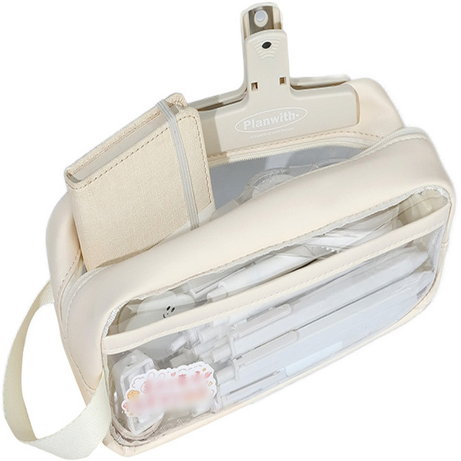 PVC 투명 윈도우 필통, 1개, 아이보리