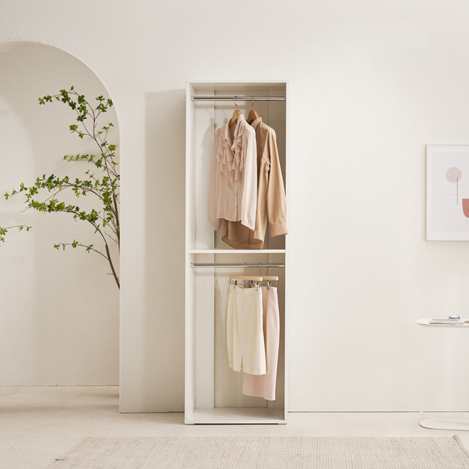 장인가구 채움 드레스룸 시스템 옷장 2단 행거형 600 방문설치, 크림 화이트