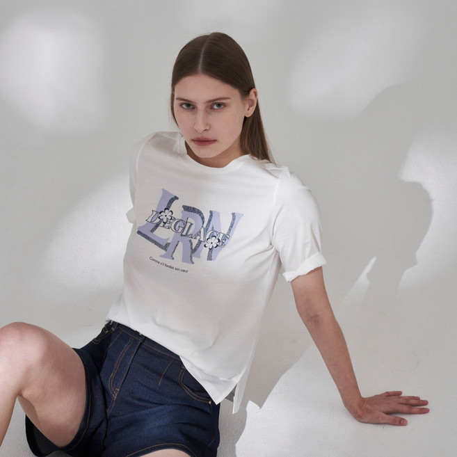 올리비아로렌 여성용 통기성 로렌 프린트 면 티셔츠 VVBAS5M3271