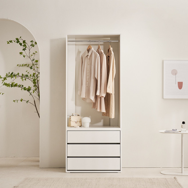 장인가구 채움 드레스룸 시스템 옷장 서랍 행거형 800 방문설치, 크림 화이트