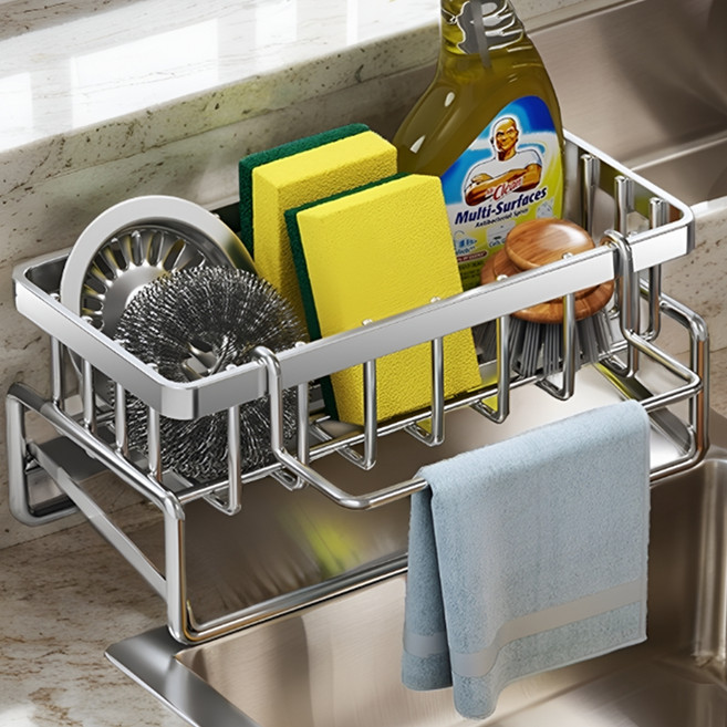 한솔템 스테인리스 완벽 물빠짐 수세미 거치대, 실버, 1개