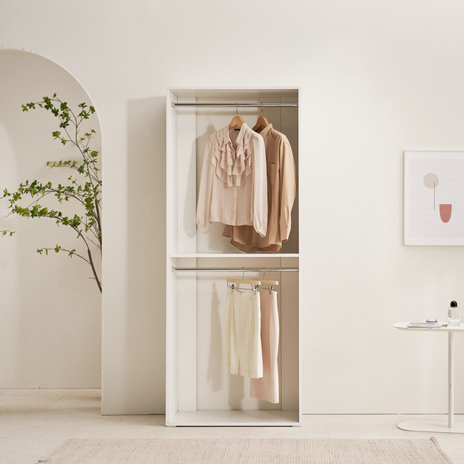 장인가구 채움 드레스룸 시스템 옷장 2단 행거형 800 방문설치, 크림 화이트
